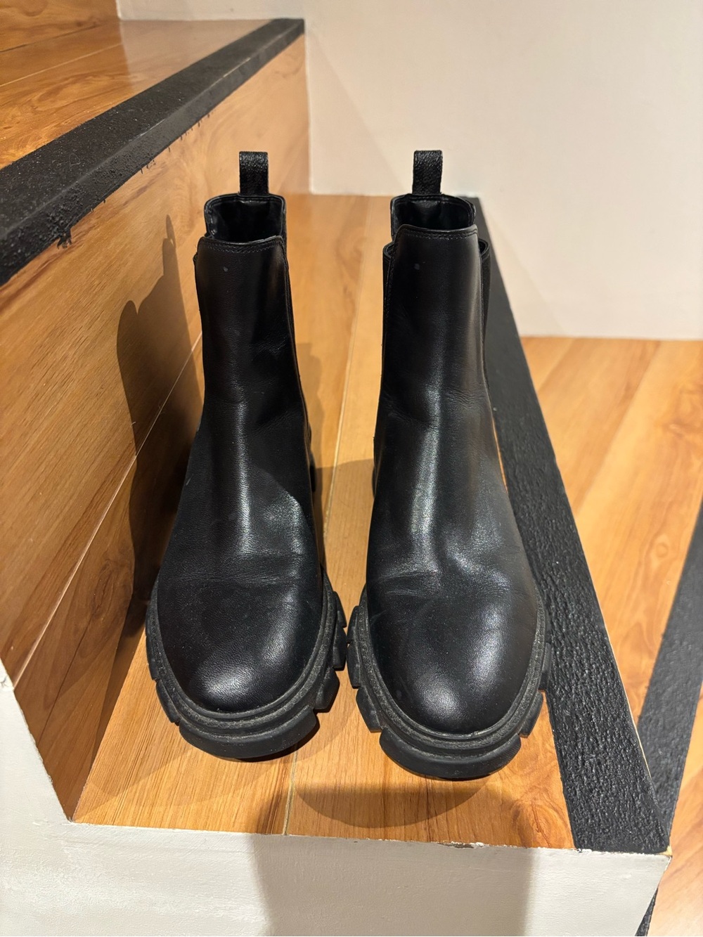 Michael Kors Black Leather Lug Sole Chelsea Ankle Boots